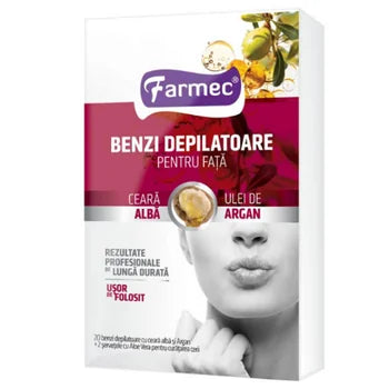 Farmec facial hair removal strips with white wax and argan 20 pcs