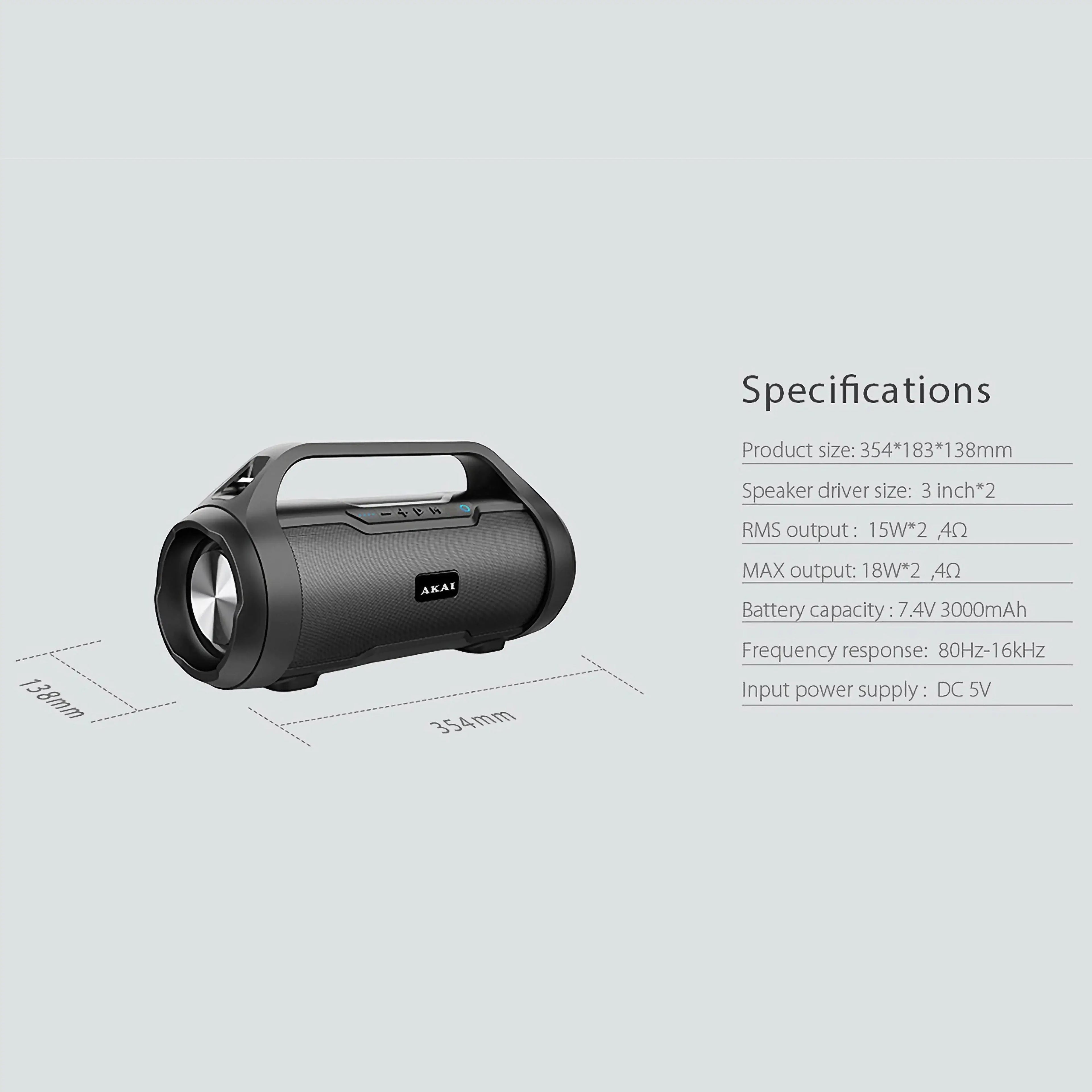 Akai ABTS-50 Portable Bluetooth Speaker – 18W, Waterproof, FM Radio - MAYONAL STORE